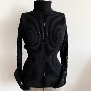 Yuka Black Turtleneck Sweater w/ Diamond Sequins